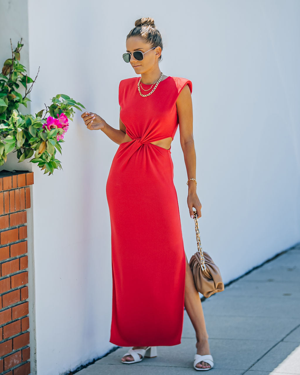 Sweet Escape Cutout Twist Knit Maxi Dress Red