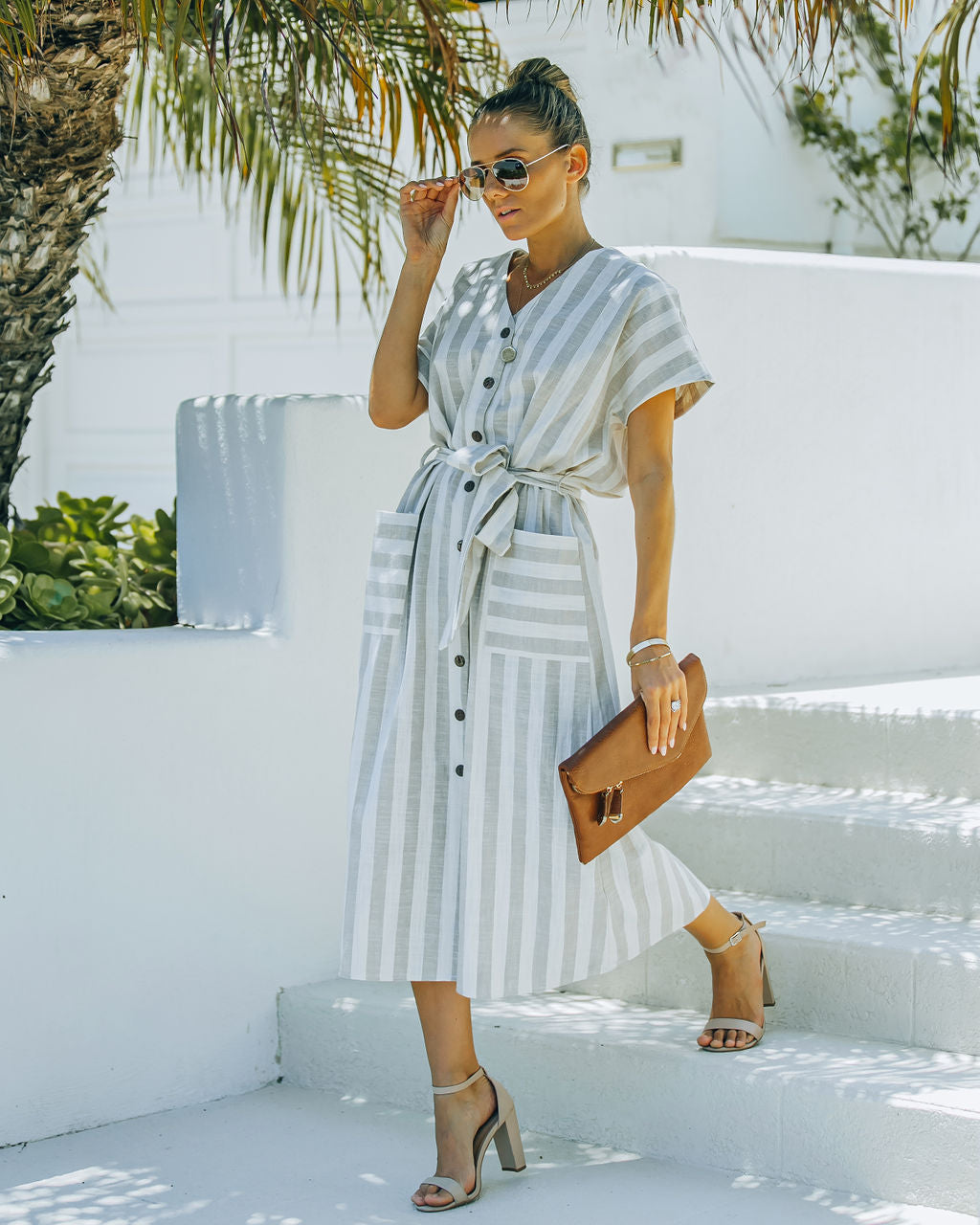 Francey Cotton Linen Blend Pocketed Midi Dress