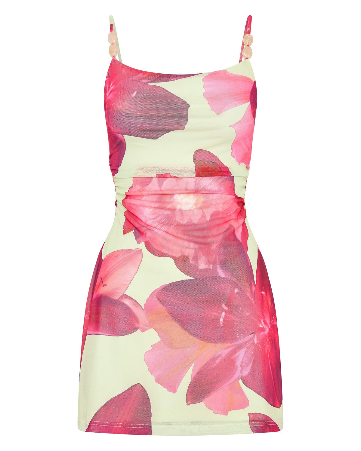 Large Floral Print Cami Strap Ruched Bodycon Mini Dress 6