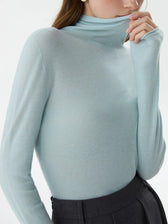 100% Wool Turtleneck Thin Wool Sweater Blue / S