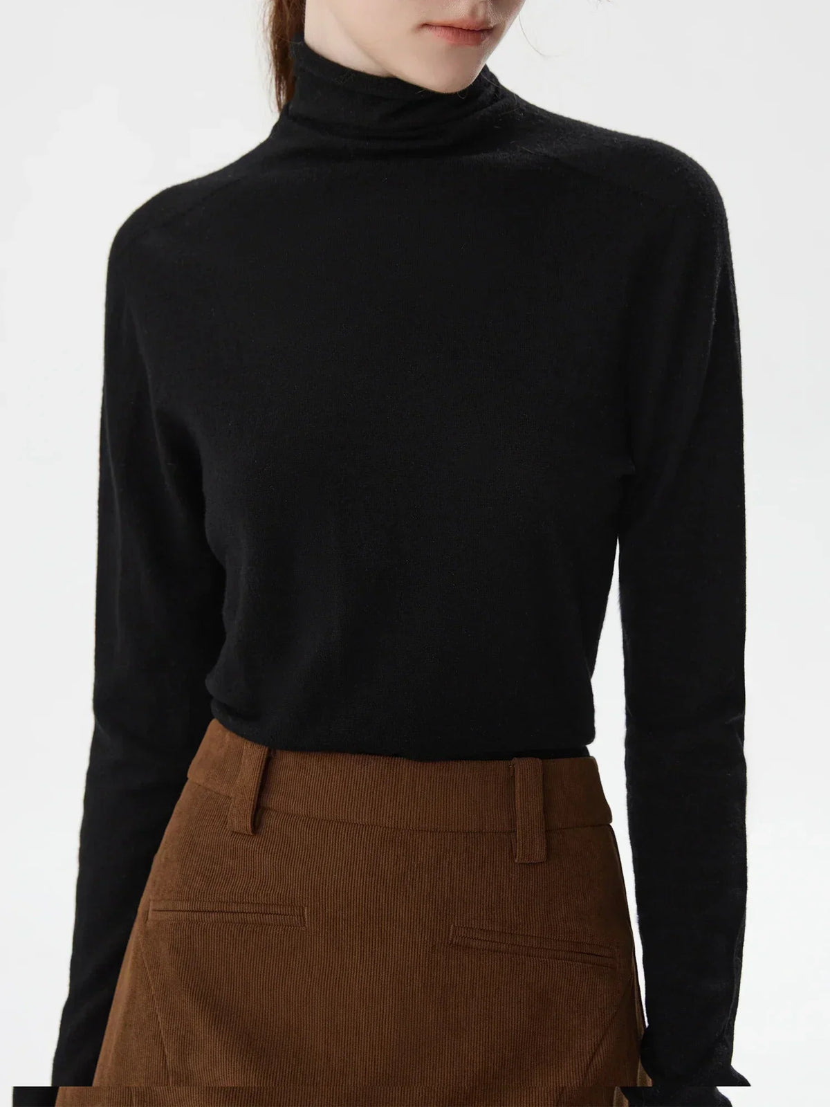 Turtleneck Long Sleeve Fine Knit Rolled Cuff Slim Sweater 4