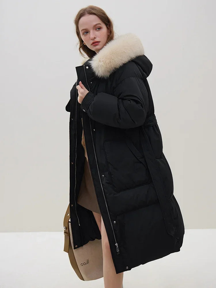 Hooded Faux Fur Trim Zip Front Longline Puffer Coat 3
