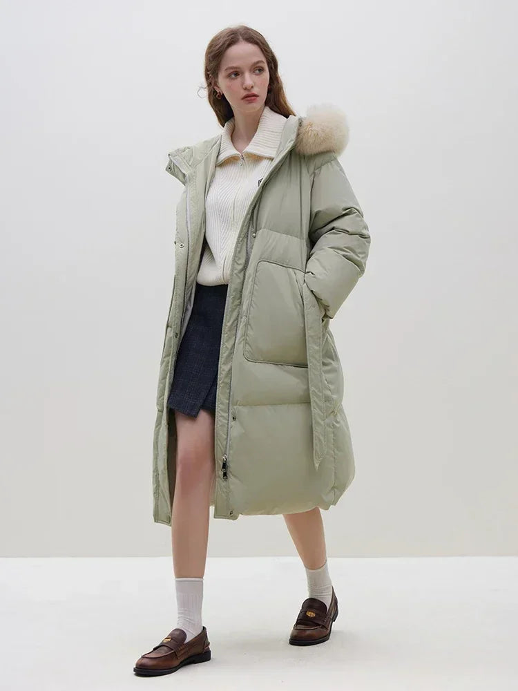 Detachable Fox Fur Collar Windbreaker Down Warm Stylish Elegant Cozy Coat