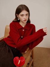 Full Sleeve Loose Layup Knitwear Red Sweater