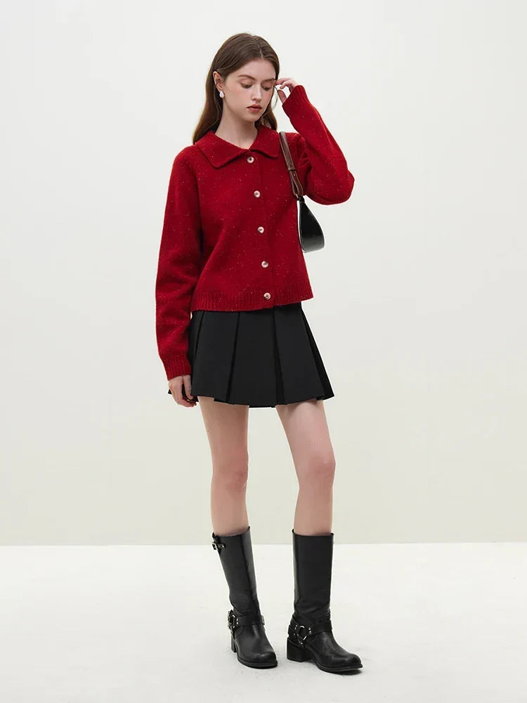Collared Button Front Long Sleeve Speckled Knit Cardigan 4