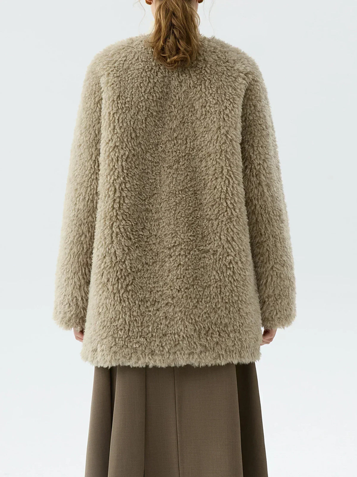 Round Neck Toggle Front Faux Shearling Teddy Coat with Patch Pockets 2