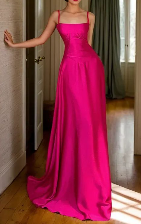 Gorgeous Hot Pink Satin A Line Party Dress Straps Prom Evening Dress cc1901