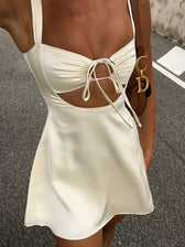 Satin Cut Out Spaghetti Strap A-Line Mini Dress