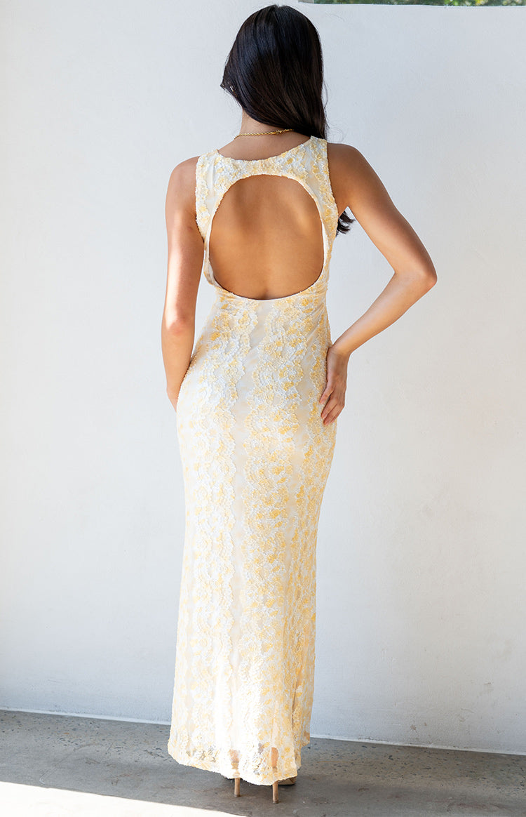 Farida Yellow Lace Maxi Dress