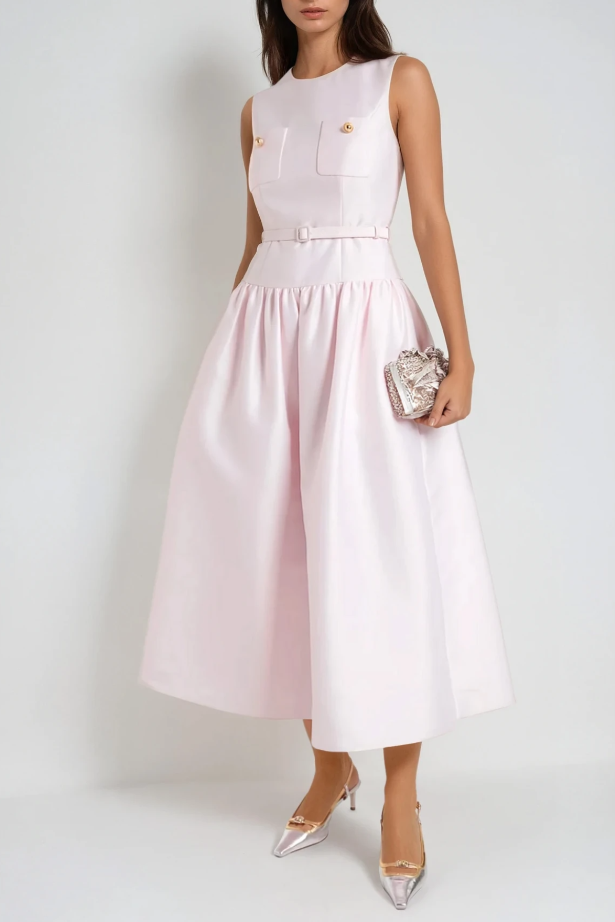 Farrah Bare-Arm Drop Waist Midi Dress
