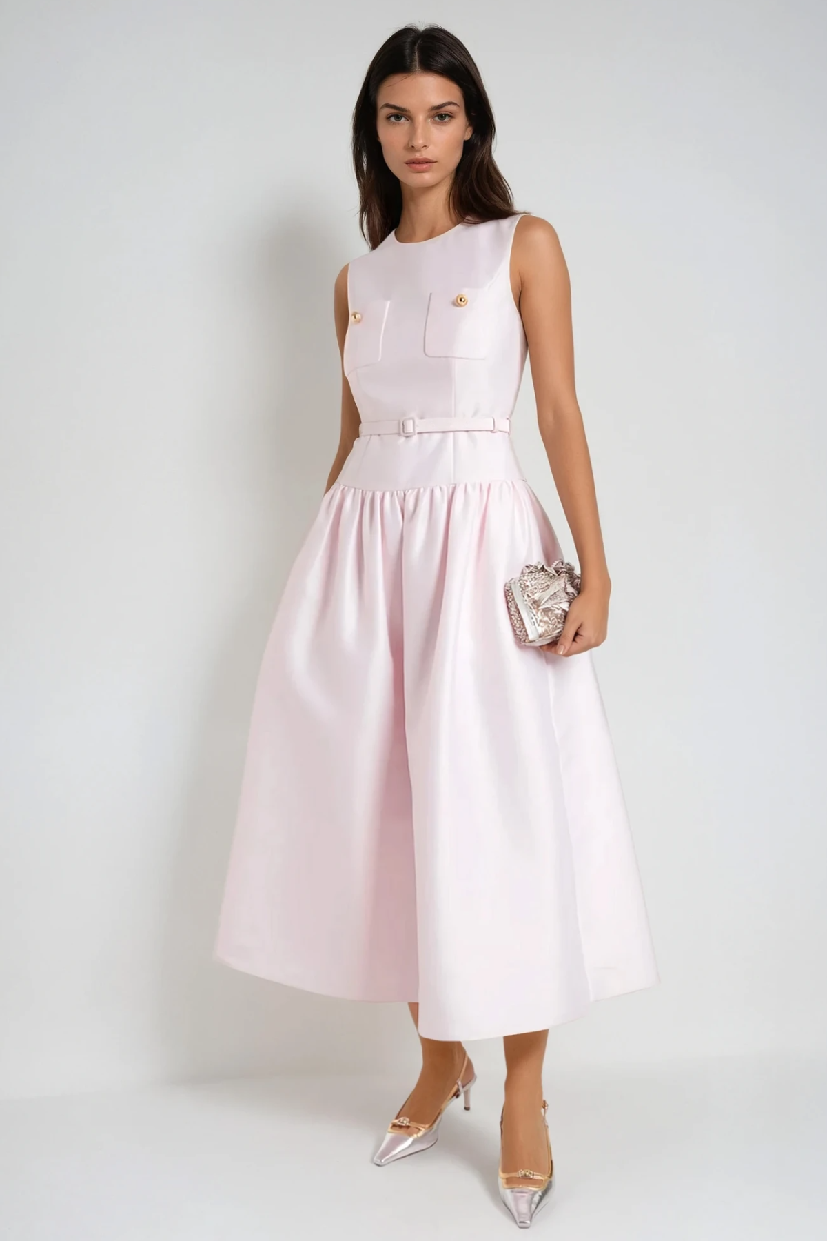 Farrah Bare-Arm Drop Waist Midi Dress