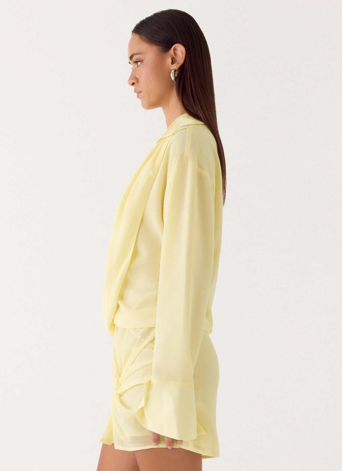 Collared Wrap Front Long Sleeve Twist Knot Mini Shirt Dress 2