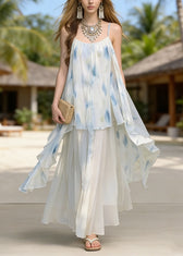 Fashion Asymmetrical Tie Dye Chiffon Spaghetti Strap Dress Summer