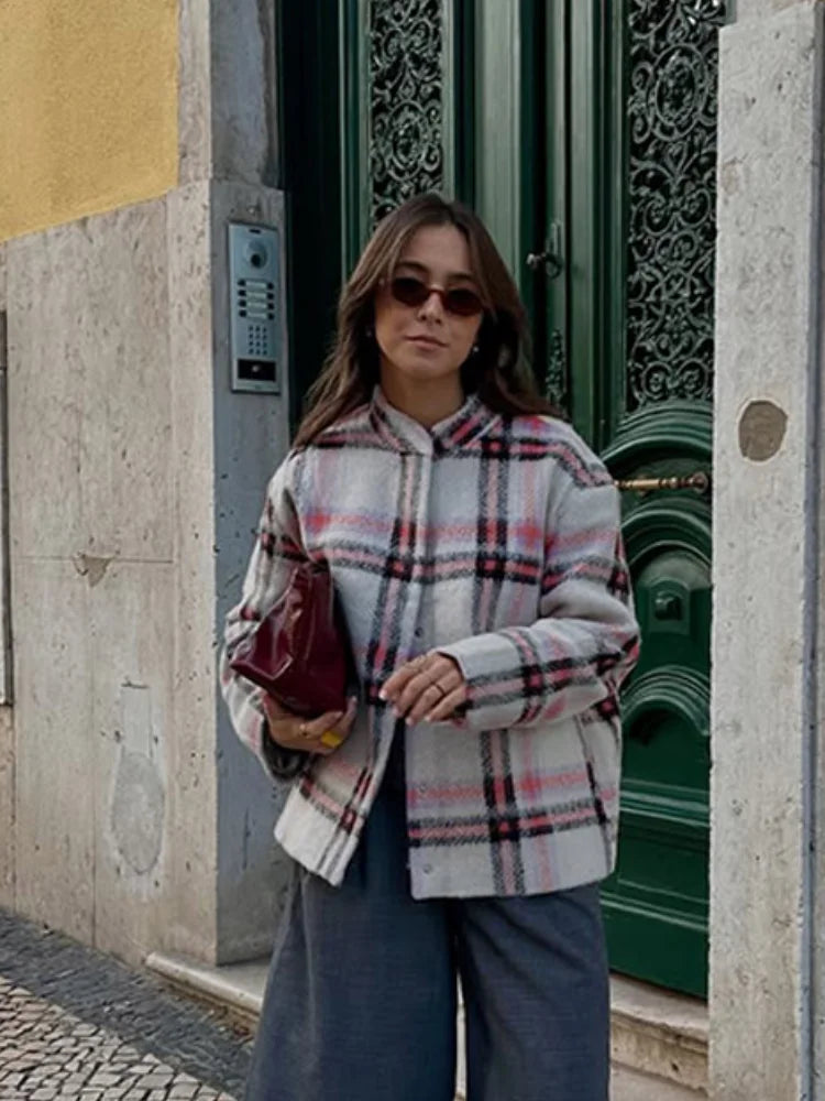 Plaid Brushed Wool-Look Button Front Oversized Shirt Jacket 6