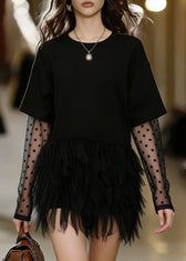 Fashion Black Oversized Patchwork Tulle Mini Dress Summer