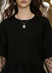 Fashion Black Oversized Patchwork Tulle Mini Dress Summer 2
