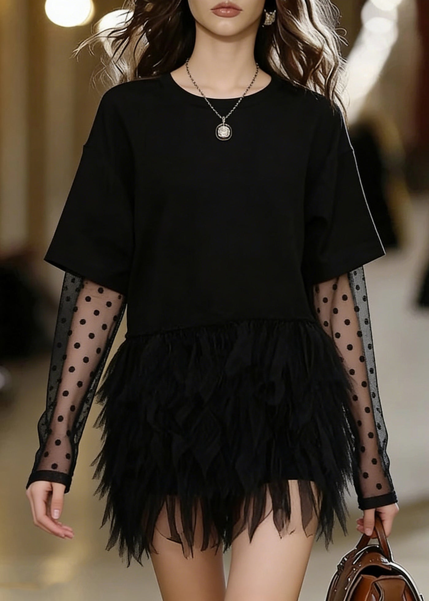 Fashion Black Oversized Patchwork Tulle Mini Dress Summer 3