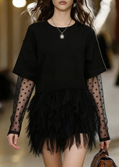 Fashion Black Oversized Patchwork Tulle Mini Dress Summer 3