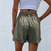 Fashion Casual Basic Summer New Casual Green Female With Belt Short