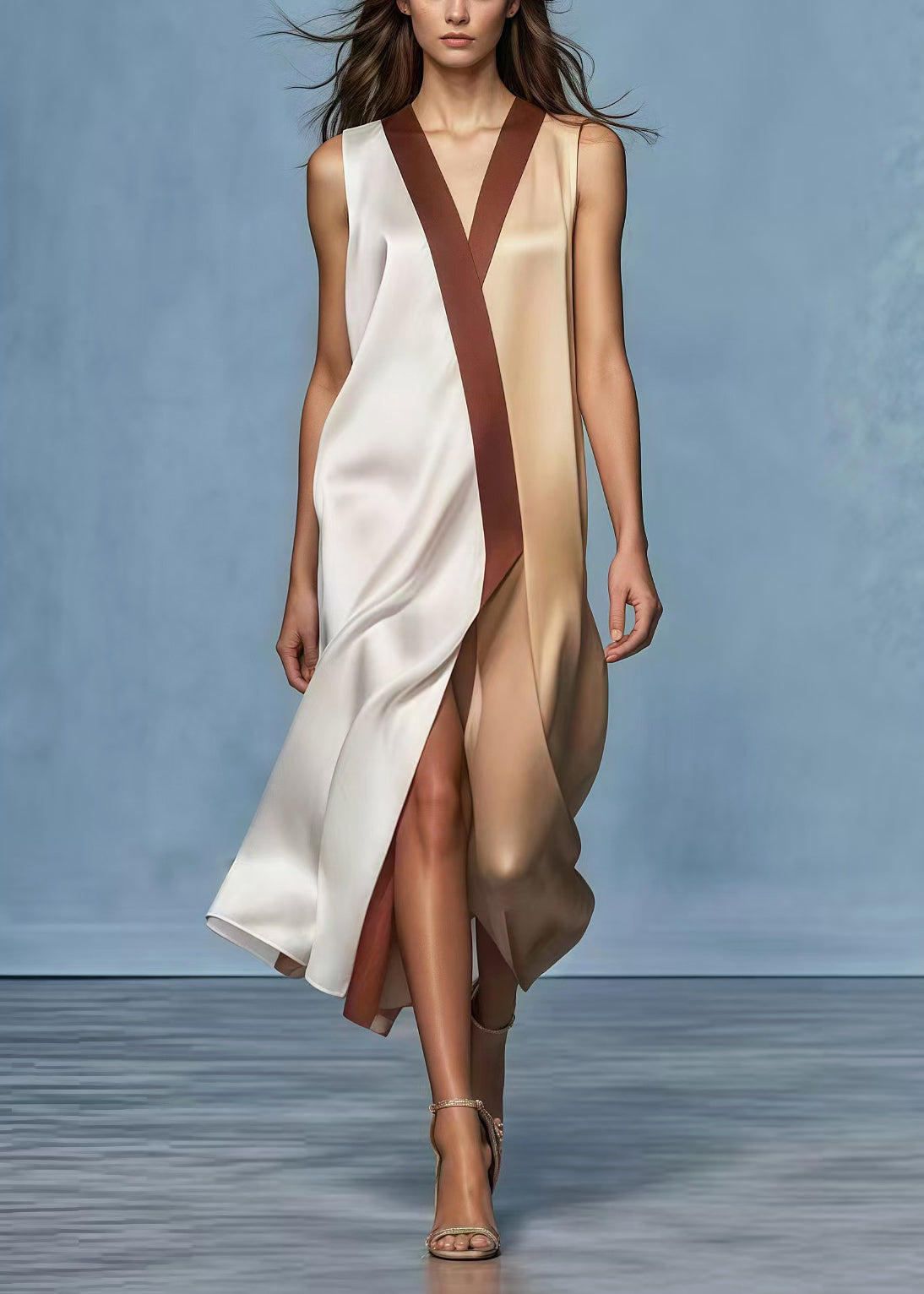 Satin Sleeveless Deep V-Neck Overlap Panel Wrap High Split Maxi Dress