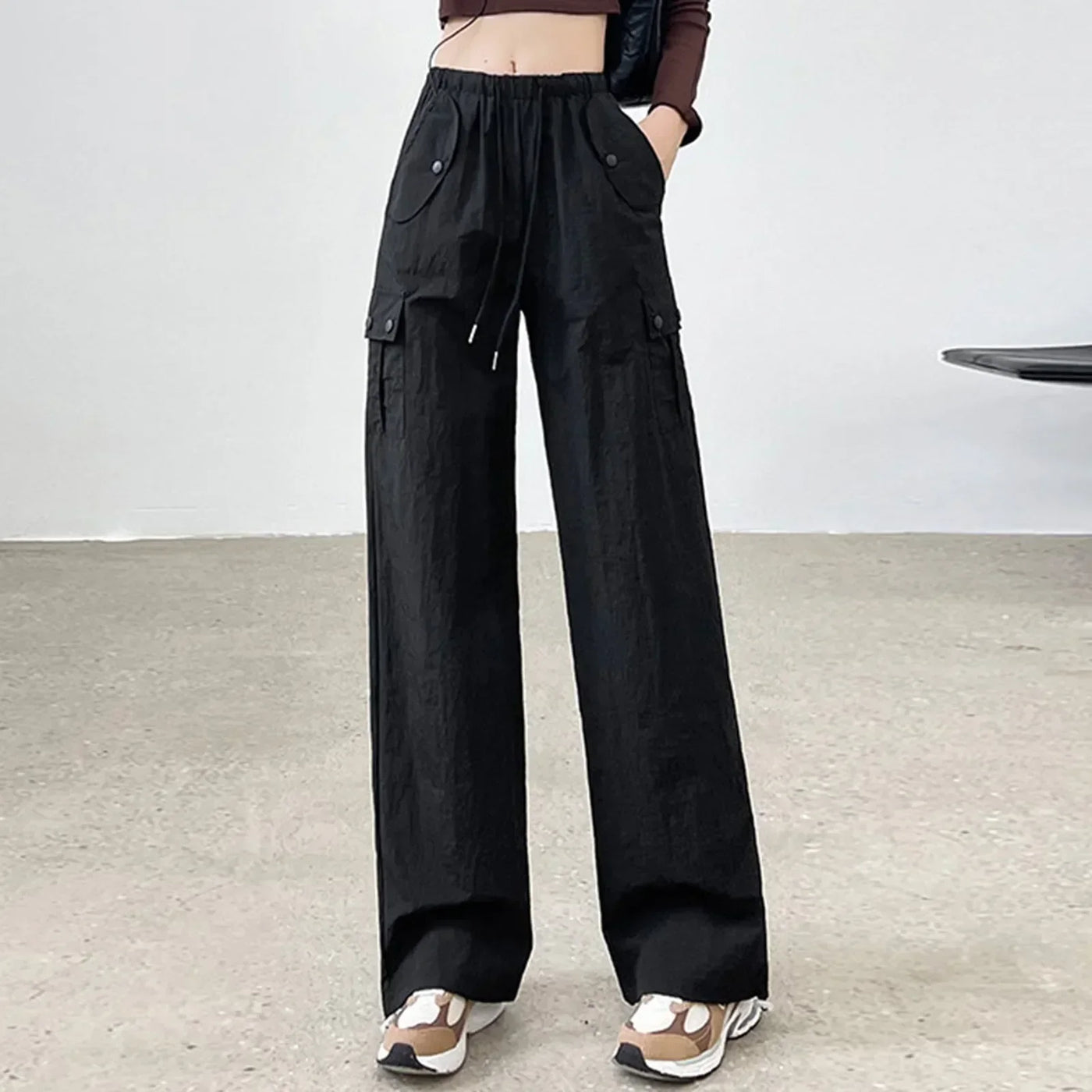 Drawstring Bound Feet Slim Fit Jogger Pants Black / S