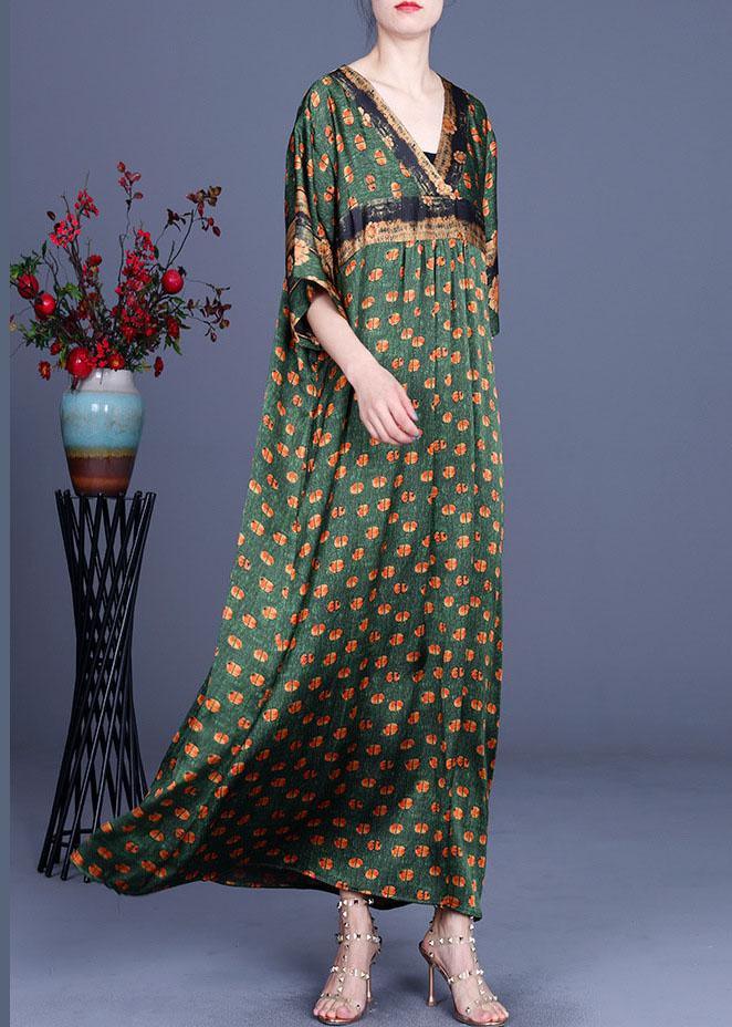 Polka Dot Print Deep V-Neck Empire Waist Border Trim Maxi Dress