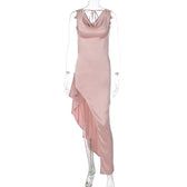 Fashion Open Back Ruffle Slit Backless Maxi Dress