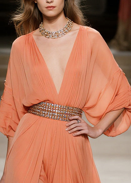 Fashion Orange Exra Large Hem Side Open Tulle Maxi Dress Summer 2