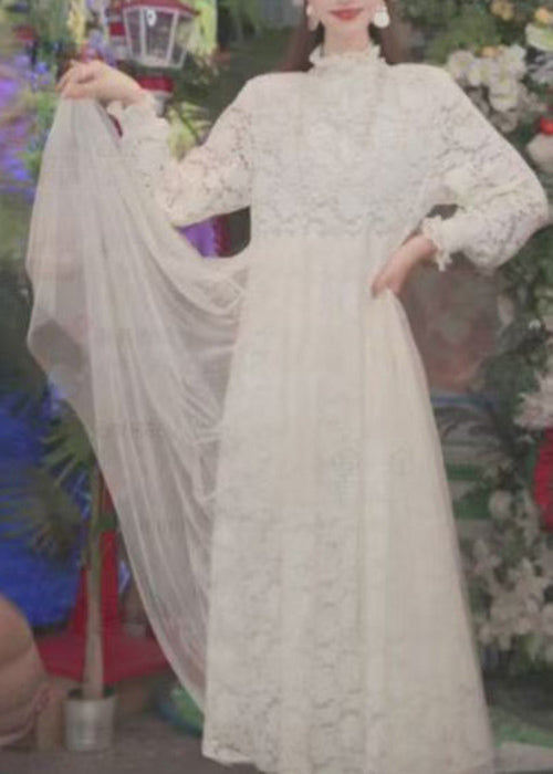 Fashion Pink Ruffled Tulle Patchwork Lace Long Dress Spring 2