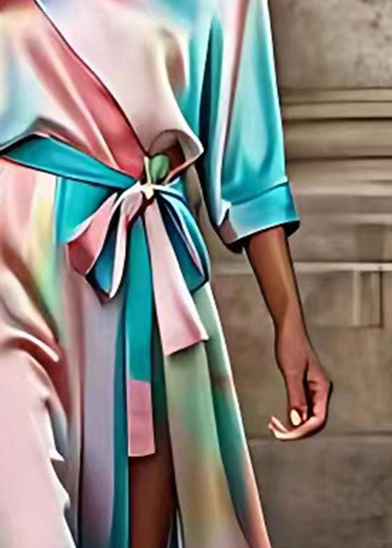 Marble Print One Shoulder Wrap Tie Waist High Split Maxi Gown