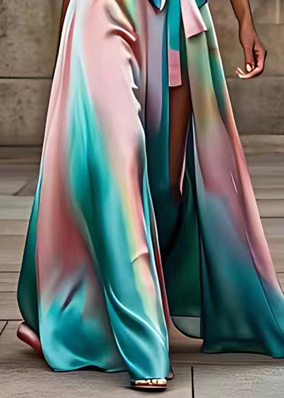 Marble Print One Shoulder Wrap Tie Waist High Split Maxi Gown