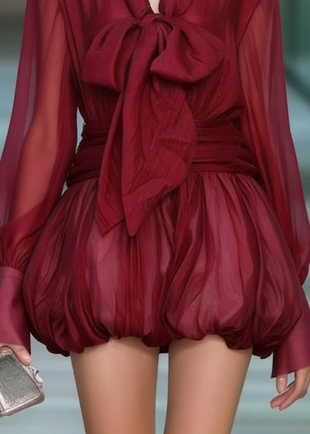 Fashion Red Lace Up Patchwork Chiffon Mini Dress Spring 4