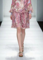 Fashion Red Stand Collar Ruffled Print Chiffon Dress Long Sleeve 4