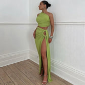 Fashion Asymmetric Sleeveless Maxi Dress Green / S