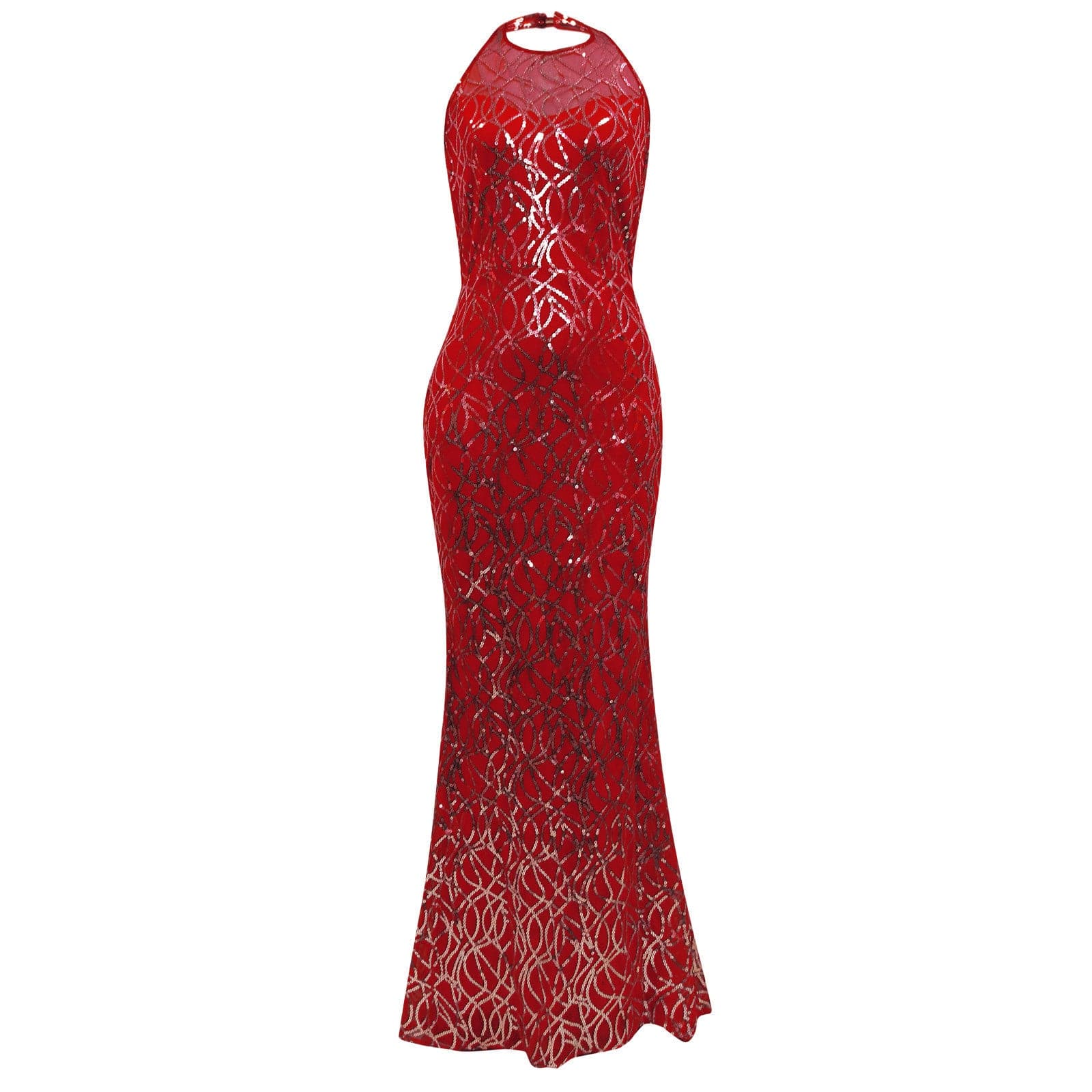 Sequin Halter Neck Beaded Sleeveless Mermaid Evening Gown