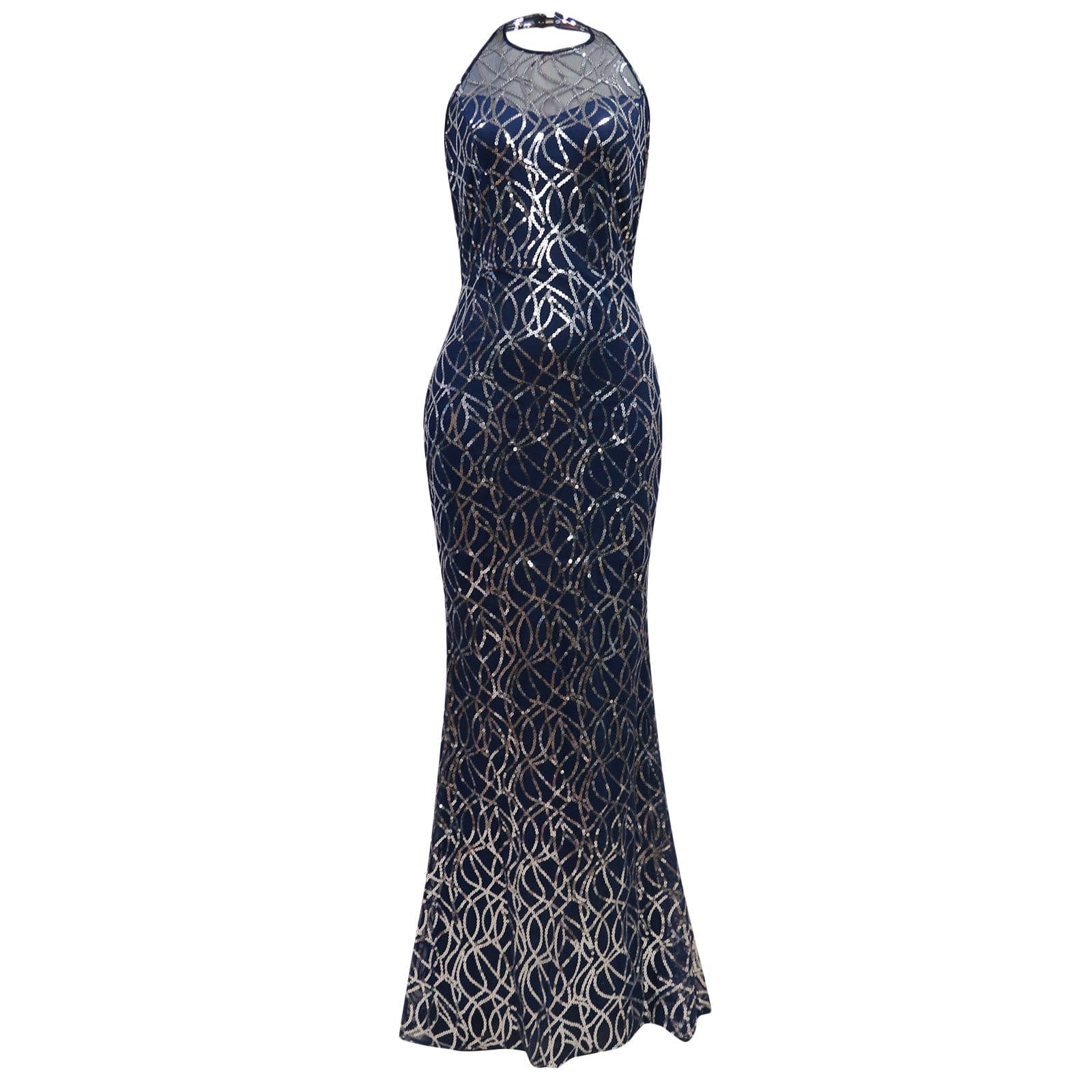 Sequin Halter Neck Beaded Sleeveless Mermaid Evening Gown