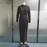 Fashion Pleated High Split Long Sleeve Maxi Dress