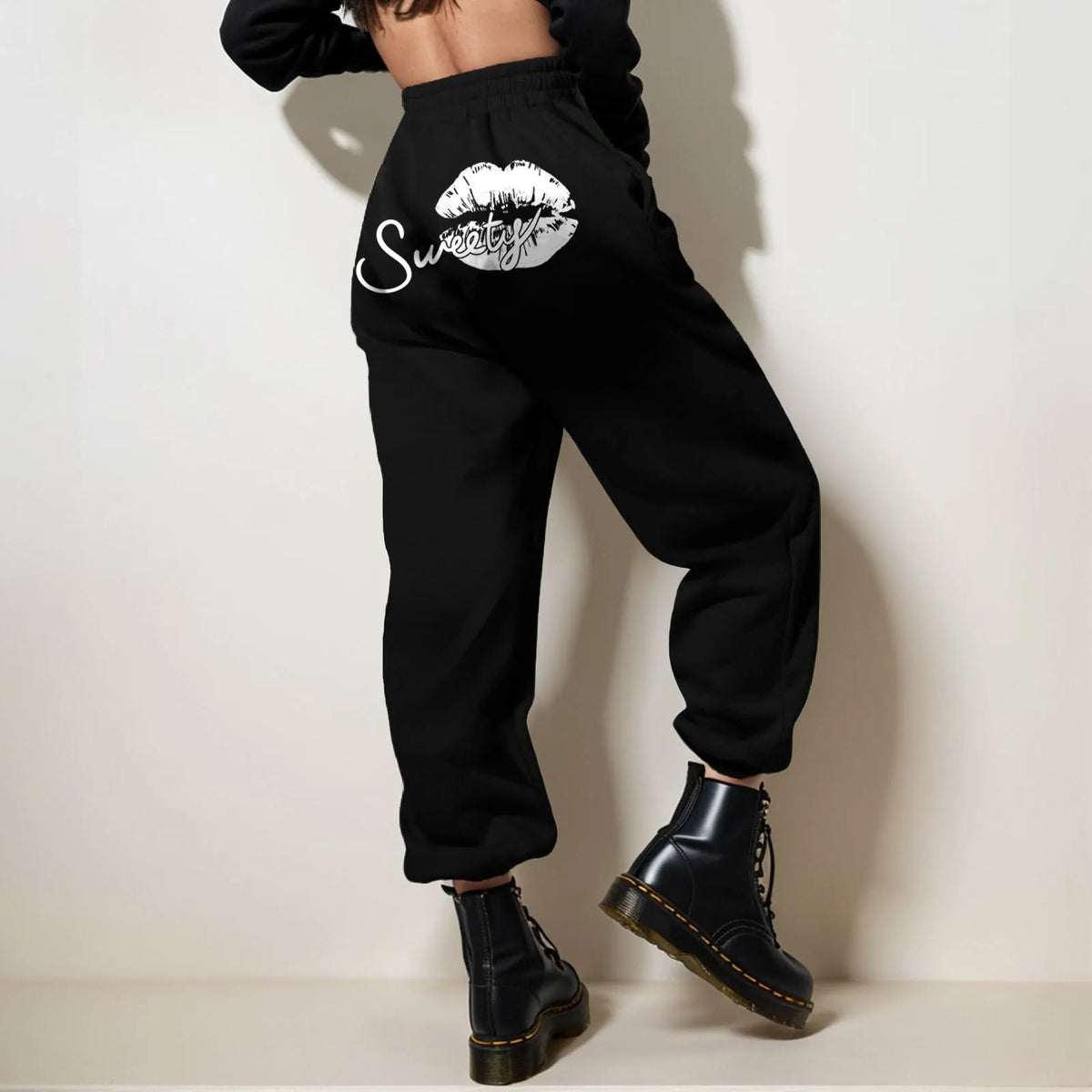 Heartbeat Heart Graphic Back Print Elastic Cuff Fleece Jogger Pants 2