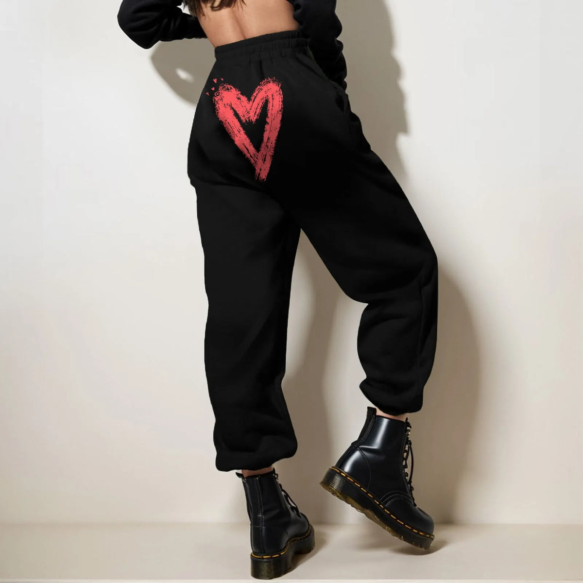 Heartbeat Heart Graphic Back Print Elastic Cuff Fleece Jogger Pants 5