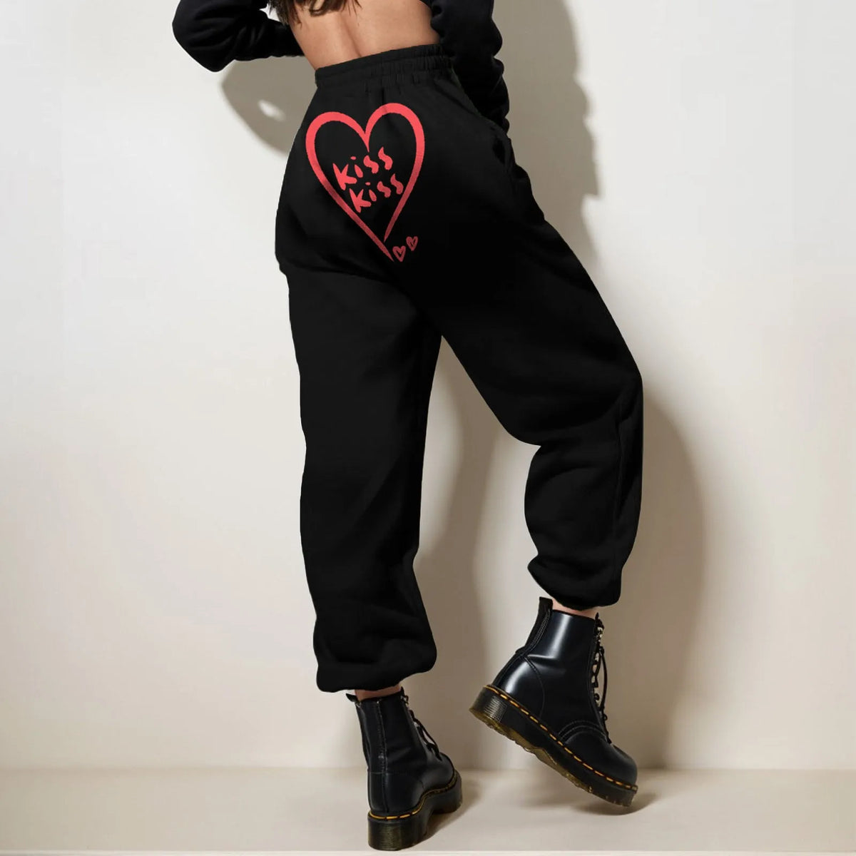 Heartbeat Heart Graphic Back Print Elastic Cuff Fleece Jogger Pants 9