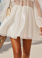 Fashion White Cold Shoulder Patchwork Tulle Tea Strapless Dress Summer 4