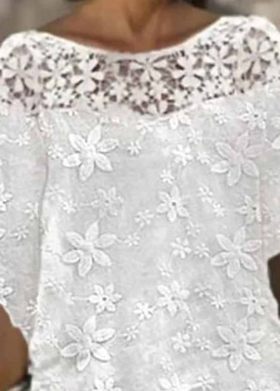 Fashion White O Neck Embroidered Patchwork Cotton Dress Summer