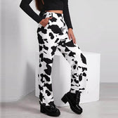Wide Leg Waist White Cow Print Jeans / Xs