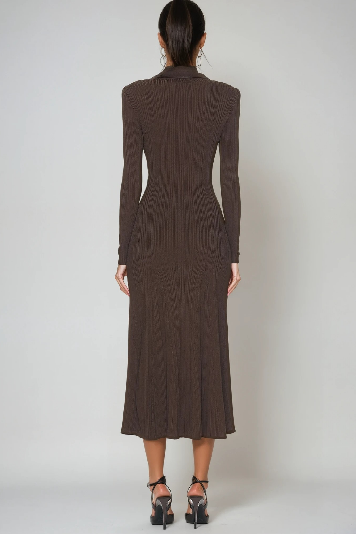 V Faustin Neck Button Knit Midi Dress