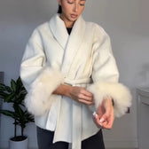 Thicken Woolen Lapel Double-Breasted Overcoat White / S