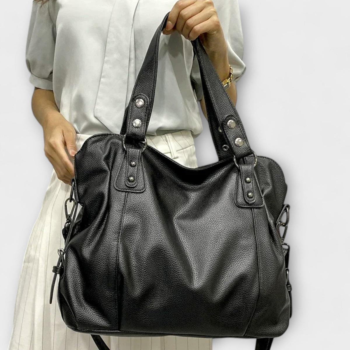 Studded Slouchy Hobo Shoulder Bag