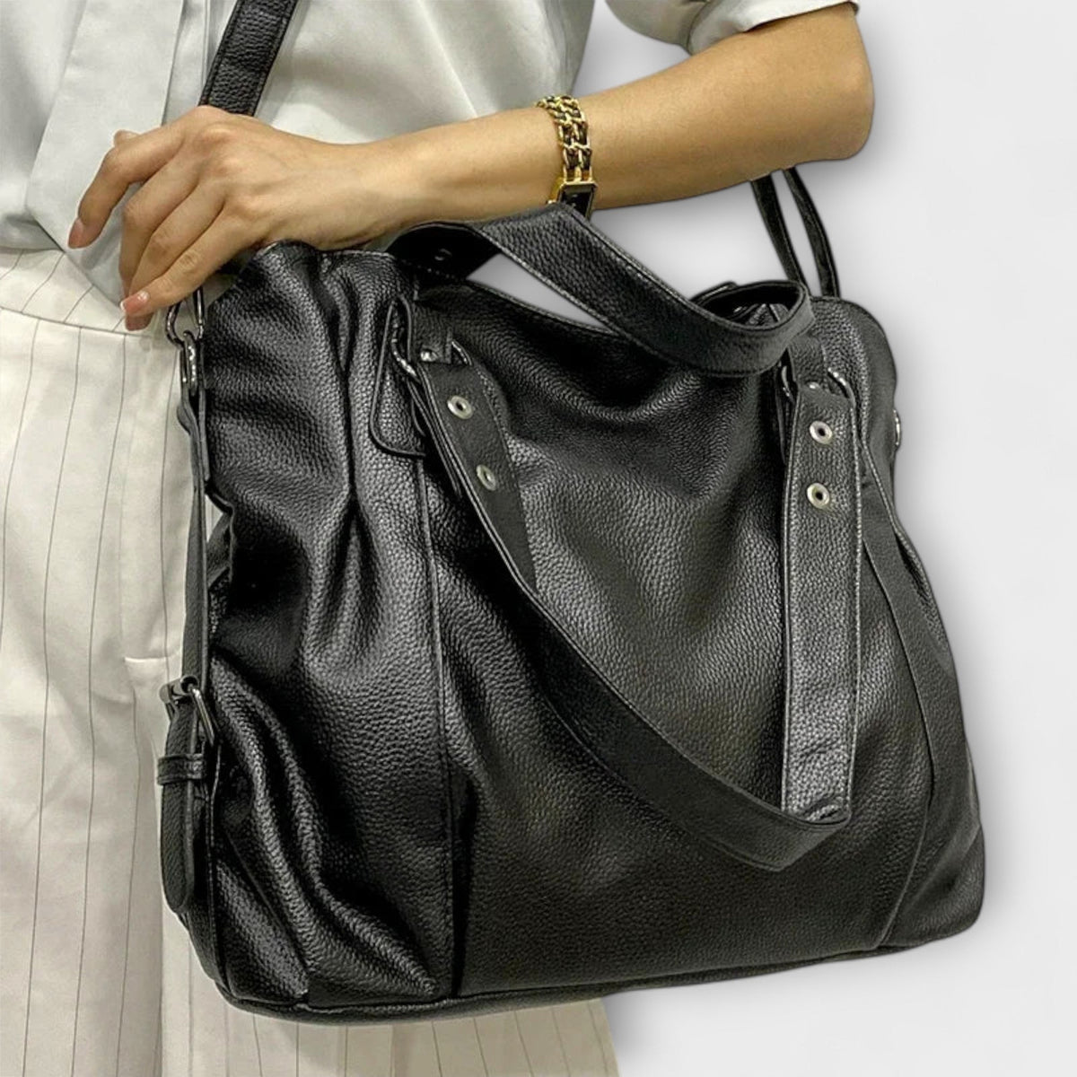 Faux Leather Studded Slouchy Shoulder Bag