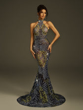 Crystal Mesh Mermaid  Maxi Dress