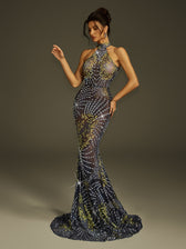 Crystal Mesh Mermaid  Maxi Dress - View 4