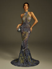 Crystal Mesh Mermaid  Maxi Dress - View 5